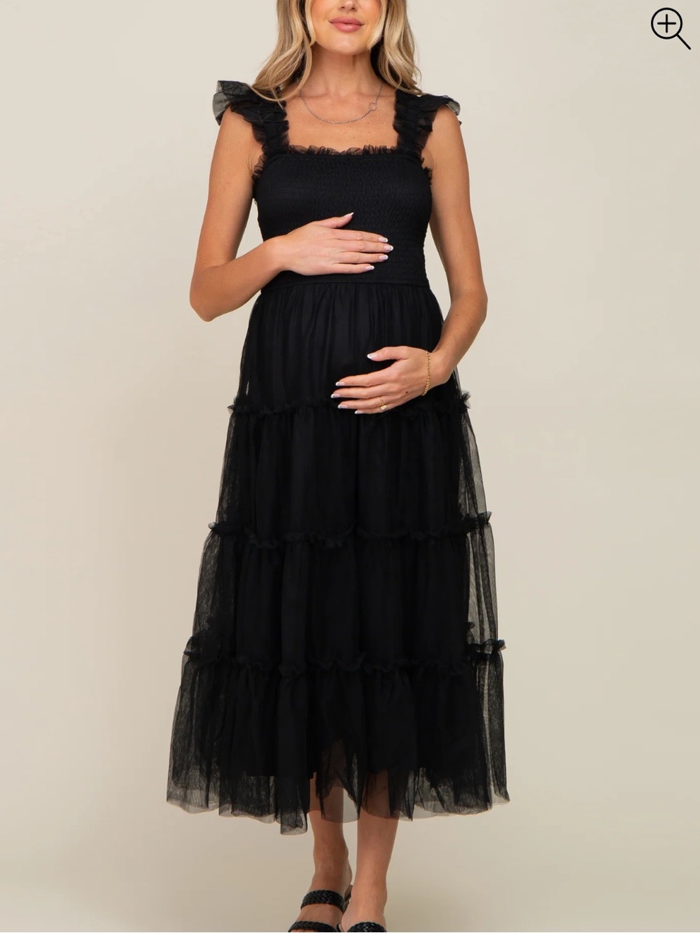 Pinkblush Black Smocked Bodice Tiered Tulle Maxi Dress